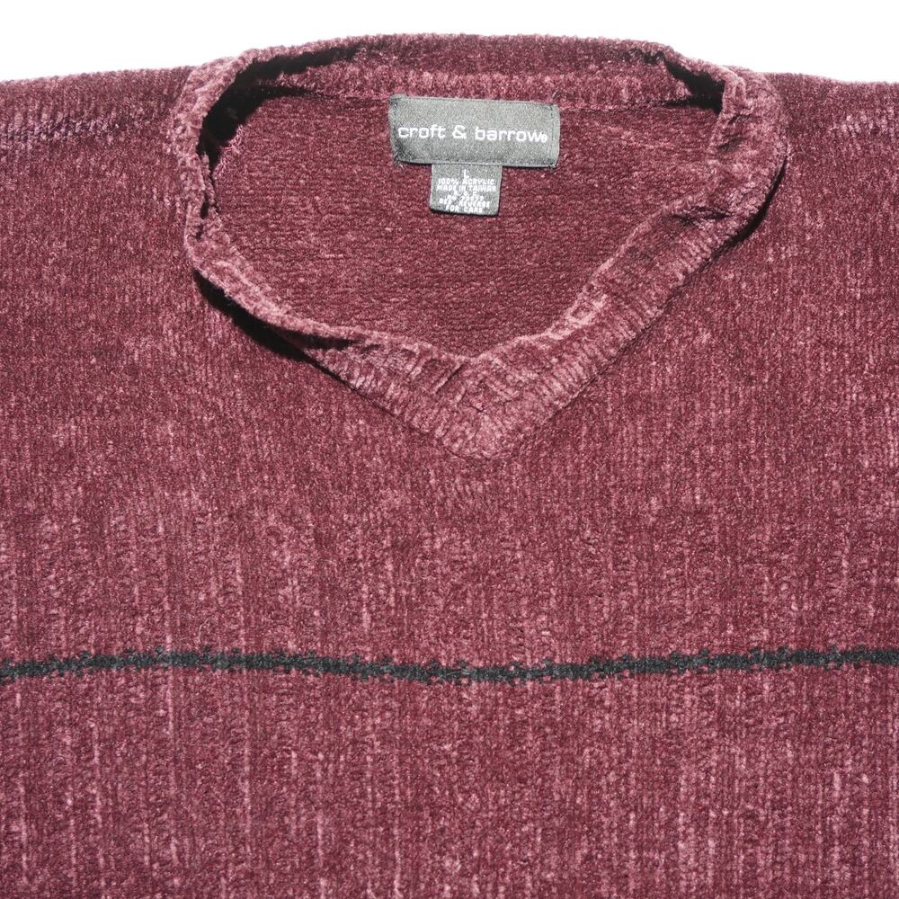 Croft & Barrow Chenille Sweater Men’s L Burgundy V-Neck Textured Minimal - Picture 2 of 9